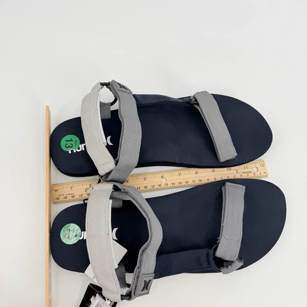 HURLEY Sandals Mens 13M RALEIGH Navy Blue Gray Adjustable Strap Lightweight READ